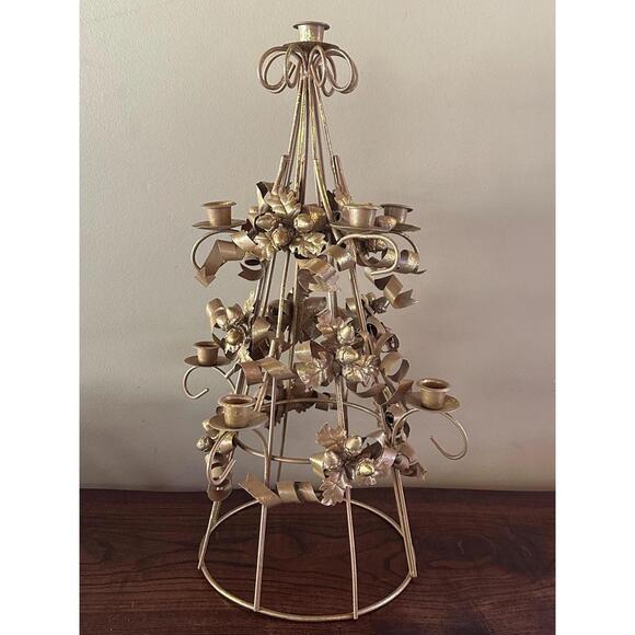 Vintage Metal Gold Christmas Centerpiece Candle Holder 24”